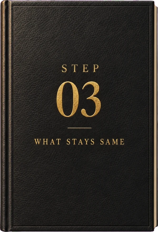 Step 03, What stays same. Open the book.